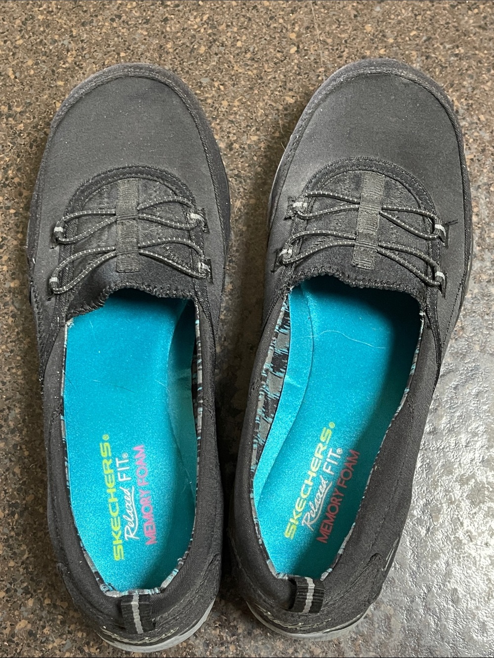 Skechers Black Slip-On Flats with Teal Insole